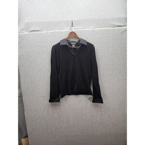 Elementz Black Long Sleeve Polka Dot Collar Top Womens L